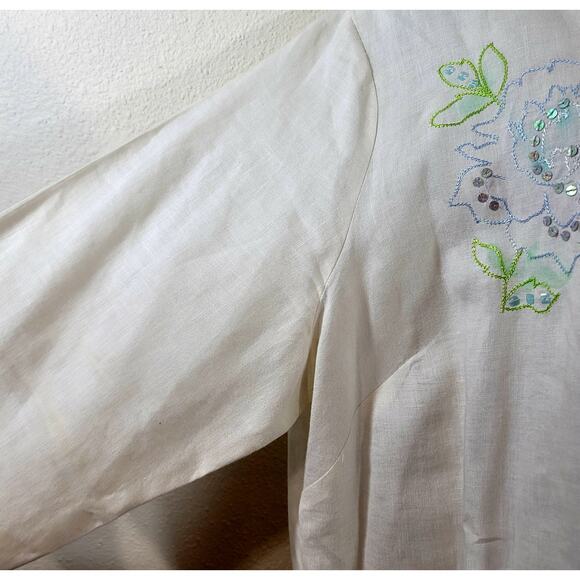 Sarah Spencer Woman Cream Blue Floral Embroidered Sequin Button Up Top 22W Plus - Picture 6 of 7